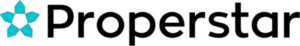Un logo bleu et blanc sur fond noir.